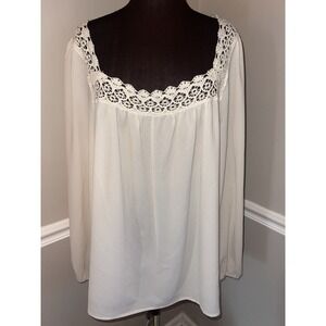 Haptics By Holly Harper Cream Crocheted Boho Milkmaid Coquette Shirt Plus Sz 1X‎
